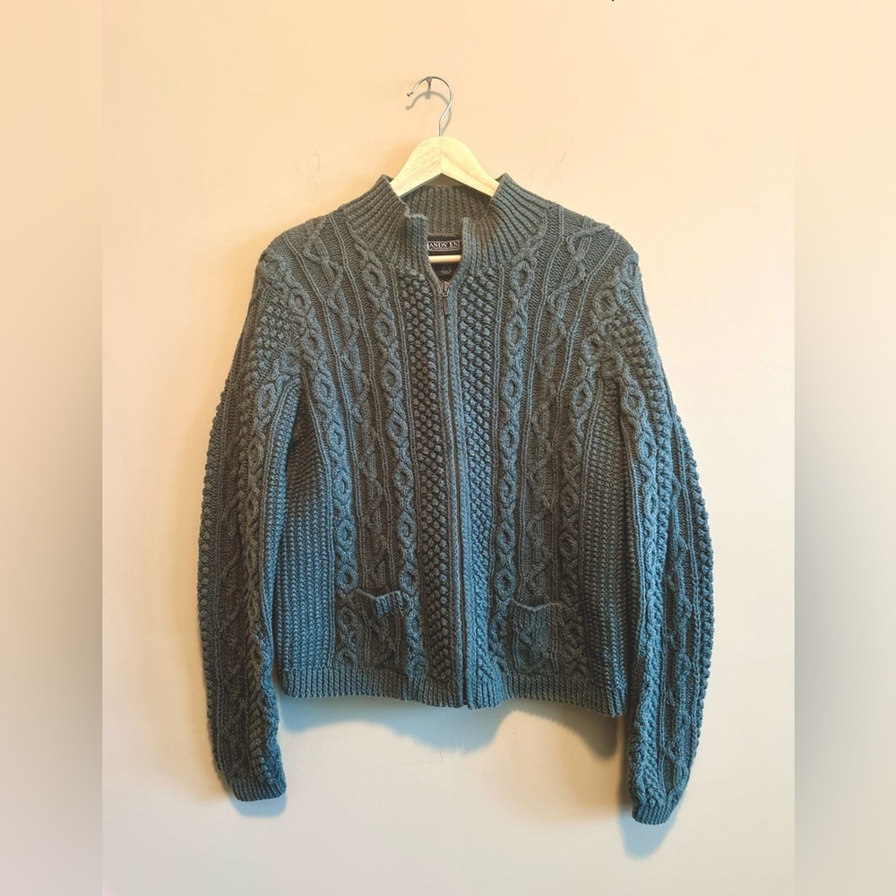 LANDS END | Classic Cable Knit Sweater - Olive Green, Zip-Up, Women’s size MP